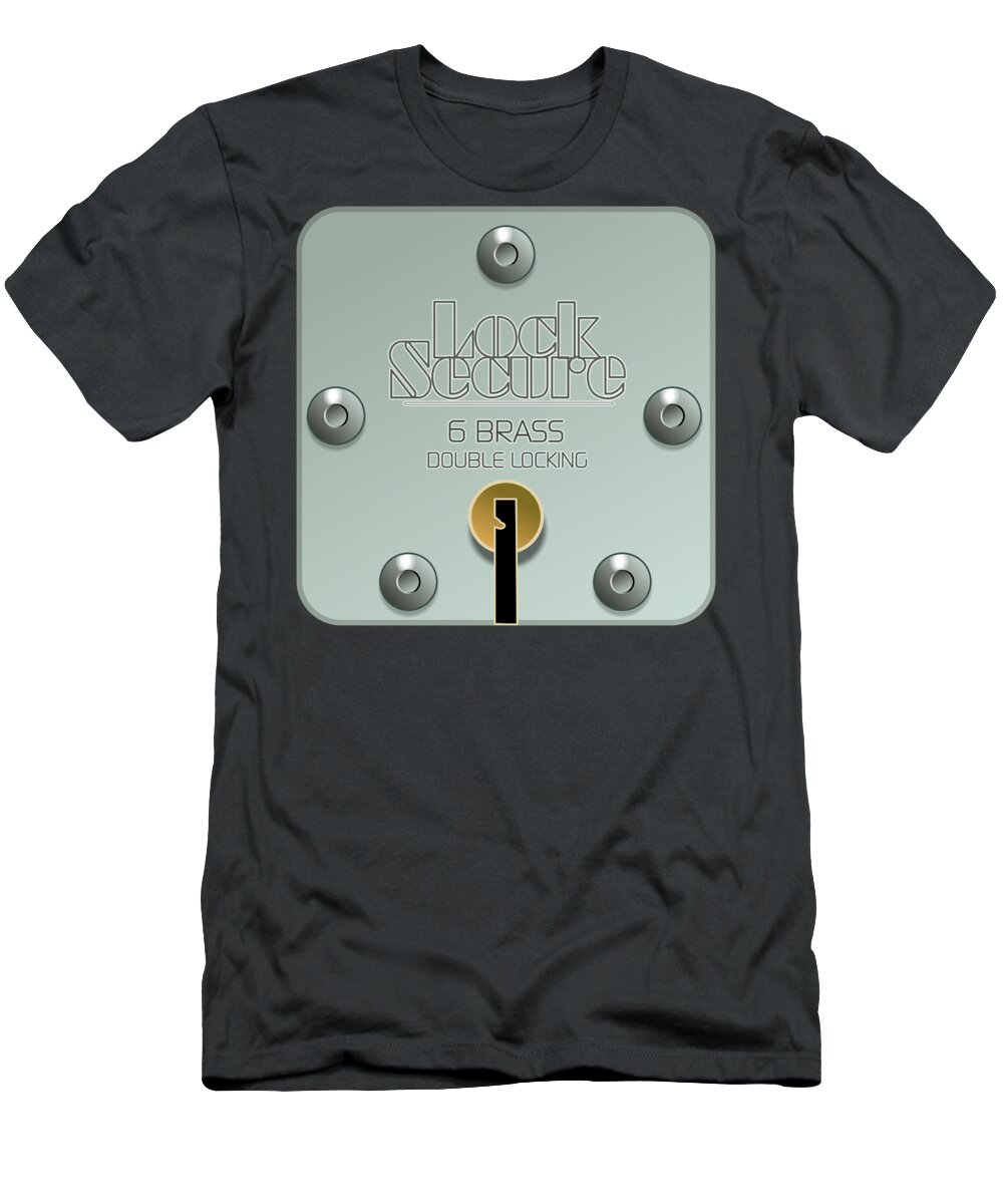 Lock T-Shirt featuring the digital art Lock Secure by Arie Van der Wijst