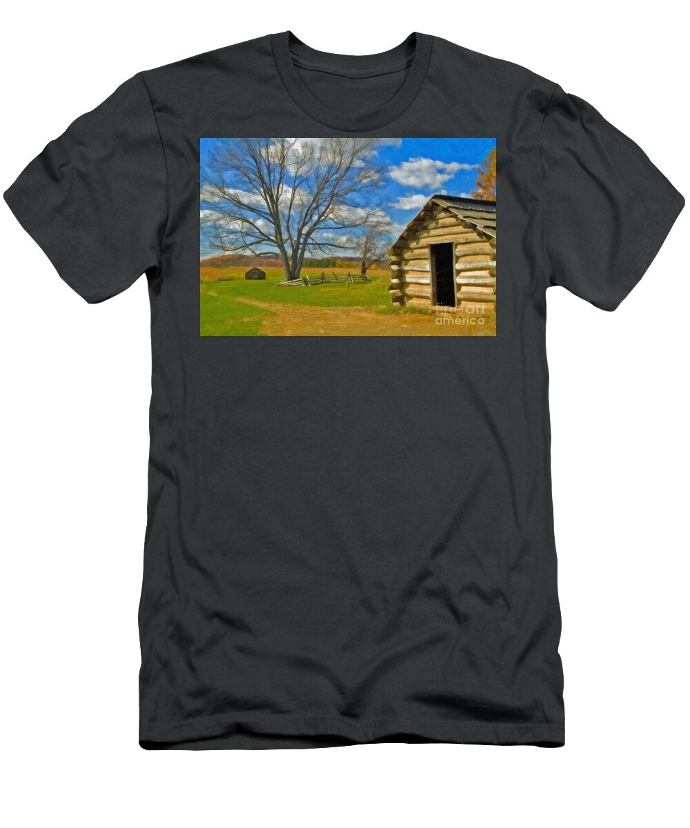 Valley Forge T-Shirt featuring the photograph Log Cabin Valley Forge PA by David Zanzinger