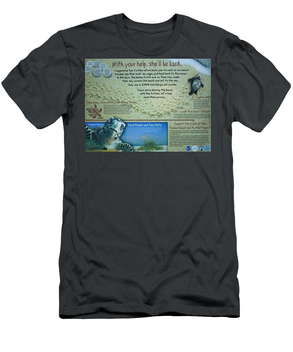Reid Callaway Loggerhead Sea Turtle T-Shirt featuring the photograph Loggerhead Sea Turtle Sign Art by Reid Callaway