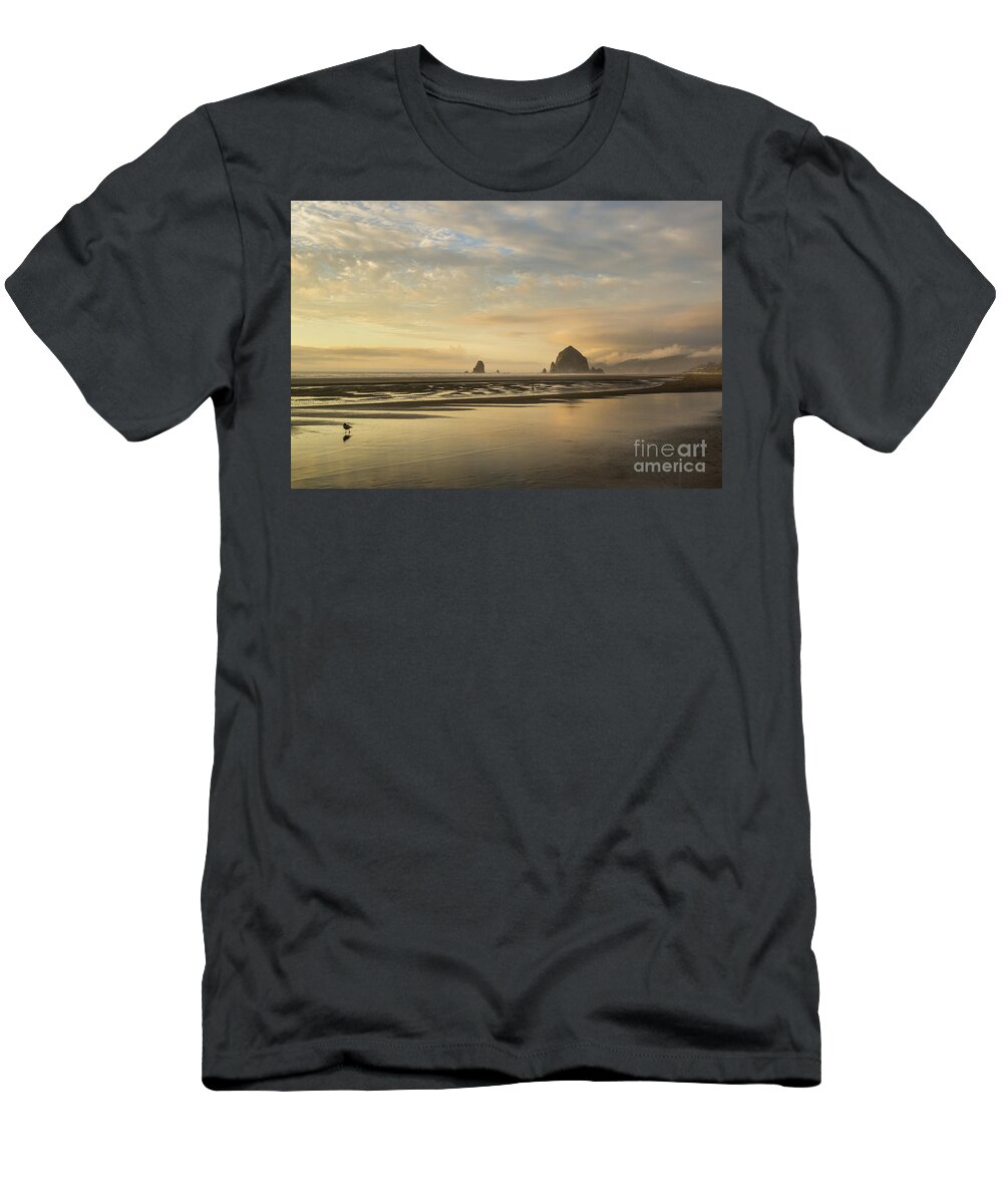 Cannon Beach T-Shirt featuring the photograph Sunset at Haystack rock by Paul Quinn