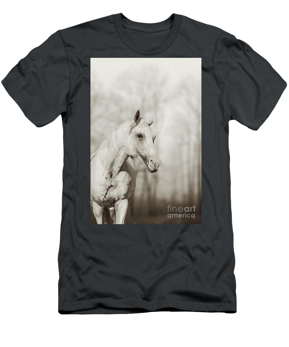 Horse T-Shirt featuring the photograph Lone white wild horse II by Dimitar Hristov