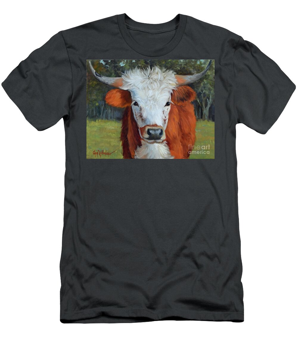 Longhorn Painting T-Shirt featuring the painting Longhorn Cow Painting II, Ms Tilly by Cheri Wollenberg