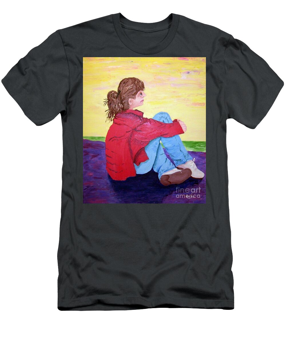 Portrait T-Shirt featuring the painting Looking for Hope by Lisa Rose Musselwhite