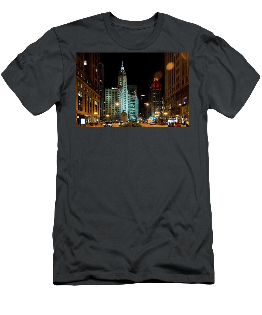 Chicago T-Shirt featuring the photograph Looking North on Michigan Avenue at Wrigley Building by David Levin