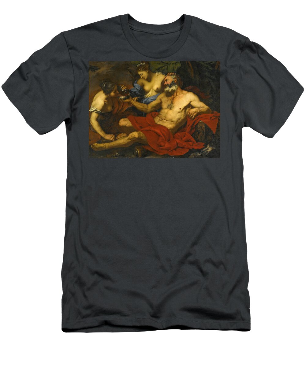 Giovanni Battista Langetti T-Shirt featuring the painting Lot and his daughters by Giovanni Battista Langetti