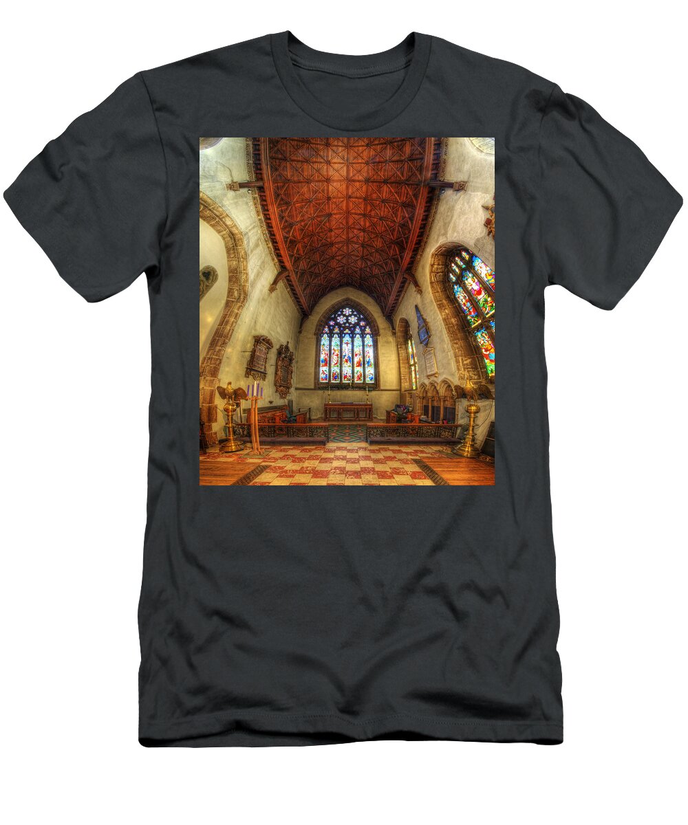 Yhun Suarez T-Shirt featuring the photograph Loughborough Church - Altar Vertorama by Yhun Suarez