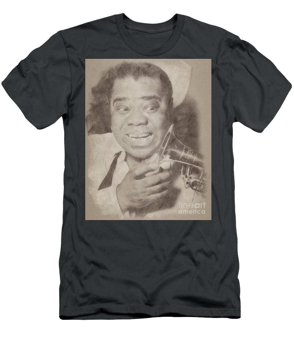 Cinema T-Shirt featuring the drawing Louis Armstrong, Jazz Musician by Esoterica Art Agency