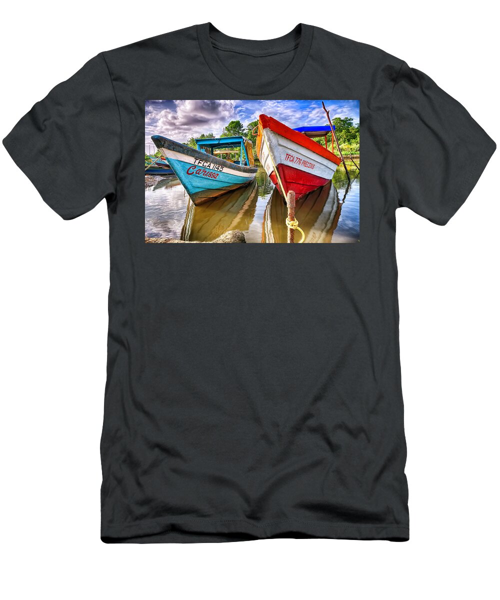 Pirogues T-Shirt featuring the photograph Low tide on the river by Sharon Ann Sanowar