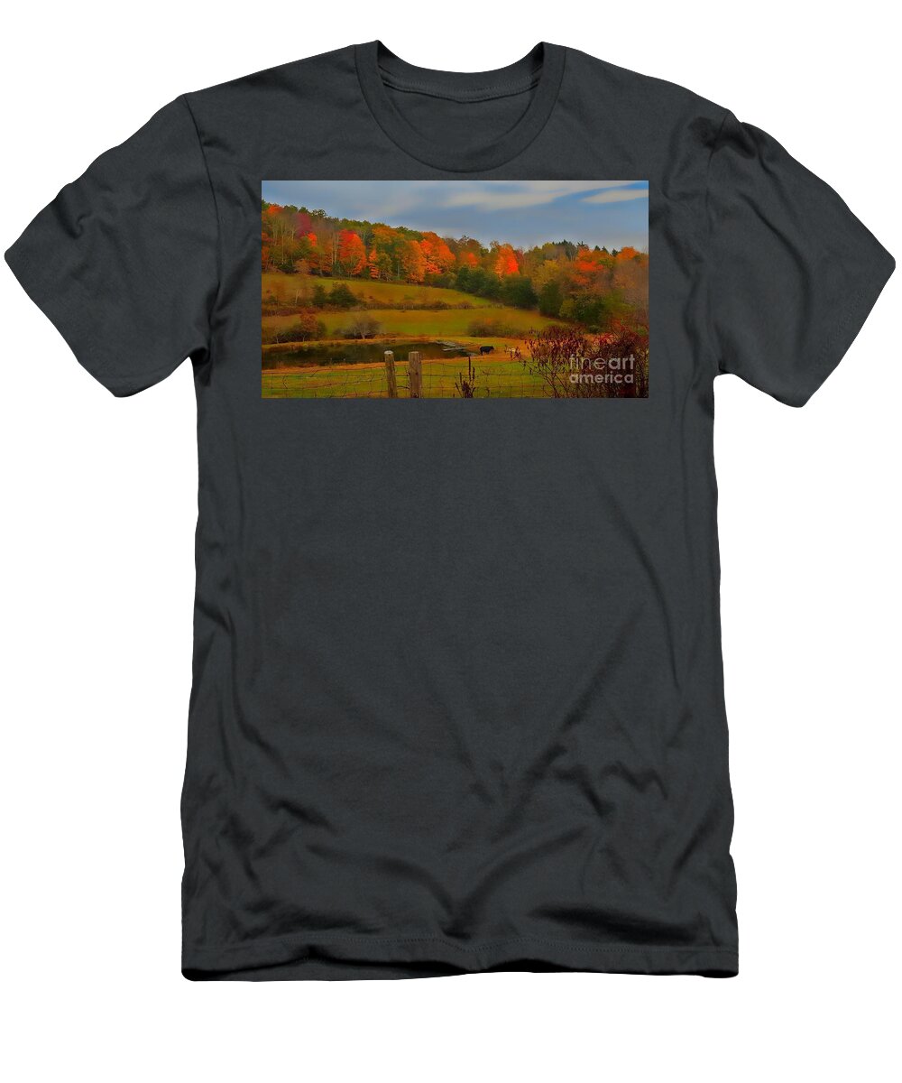 Autumn T-Shirt featuring the photograph Lucky Cow by Dani McEvoy