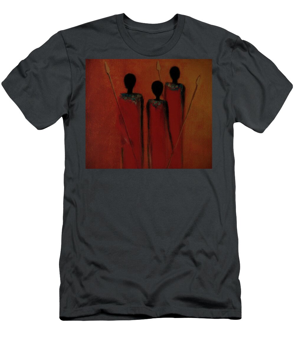 Maasai T-Shirt featuring the painting Maasai Trio by David Dehner