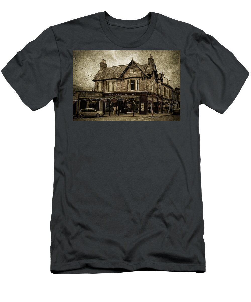 Jenny Rainbow Fine Art Photography T-Shirt featuring the photograph Macnaughtons of Pitlochry. Perthshire. Sepia by Jenny Rainbow