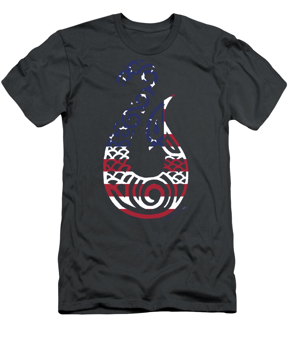 American T-Shirt featuring the digital art Made in the USA Tribal Fish Hook by Heather Schaefer