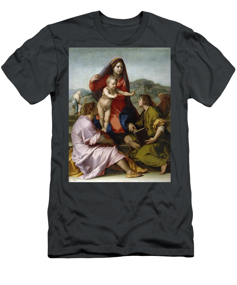 Andrea Del Sarto T-Shirt featuring the painting Madonna della Scala. Virgin of the Stairs by Andrea del Sarto