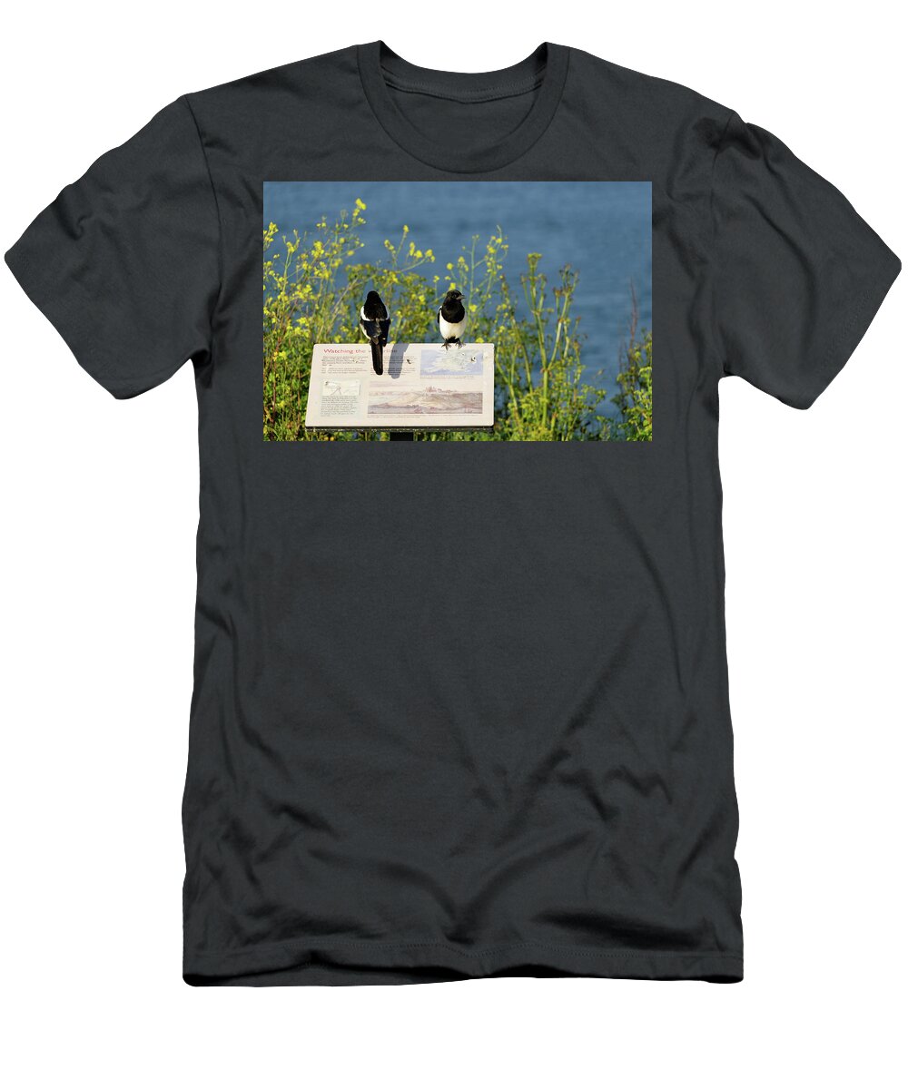 Britain T-Shirt featuring the photograph Magpies Keeping Watch - Pendennis Point by Rod Johnson