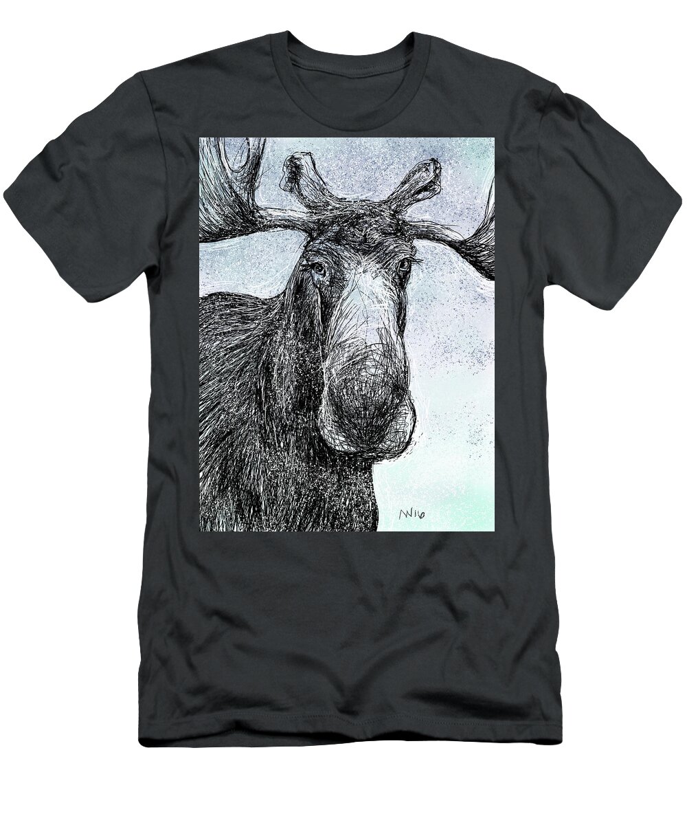 Moose T-Shirt featuring the digital art Maine Moose by AnneMarie Welsh