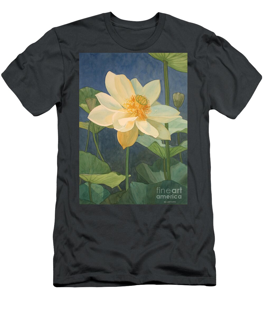 Flowers T-Shirt featuring the painting Majestic Lotus by Jan Lawnikanis