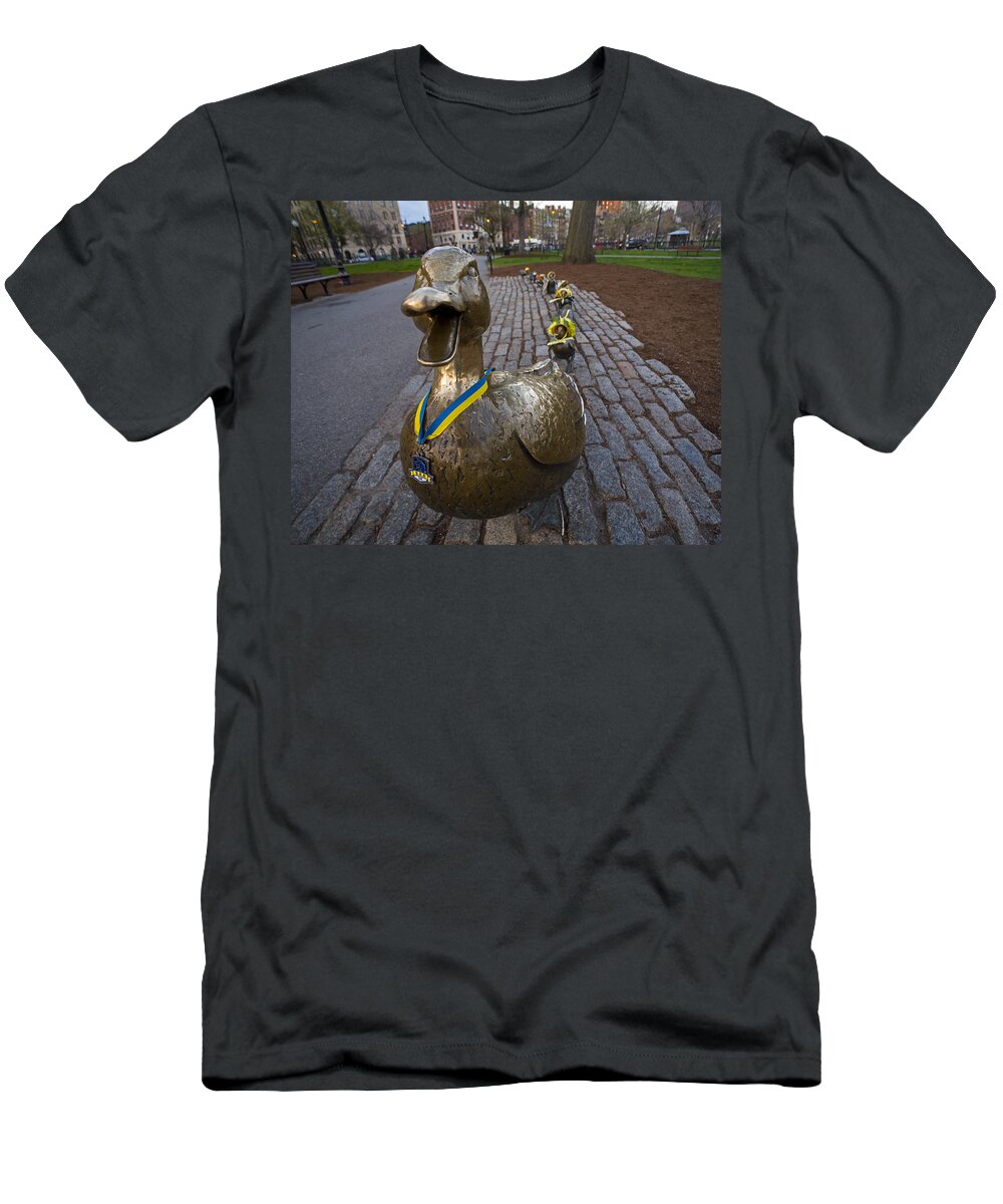 Boston T-Shirt featuring the photograph Make Way For Ducklings B.A.A. 5k by Toby McGuire