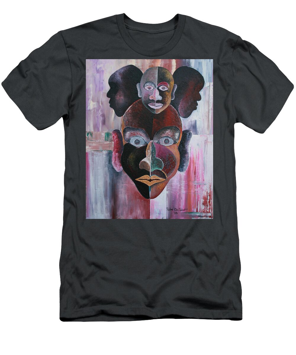 Male Mask T-Shirt featuring the painting Male Mask by Obi-Tabot Tabe