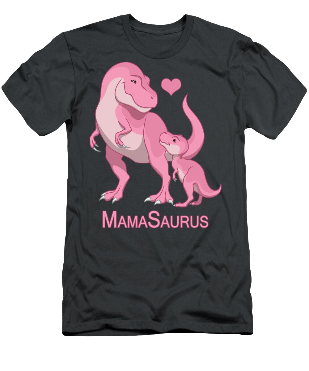 Mama T-Shirt featuring the painting MamaSaurus Tyrannosaurus Rex and Baby Girl Dinosaurs by Crista Forest