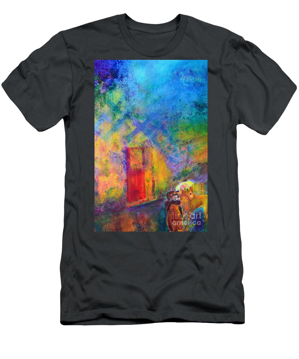 Man T-Shirt featuring the painting Man and Horse on a Journey by Claire Bull