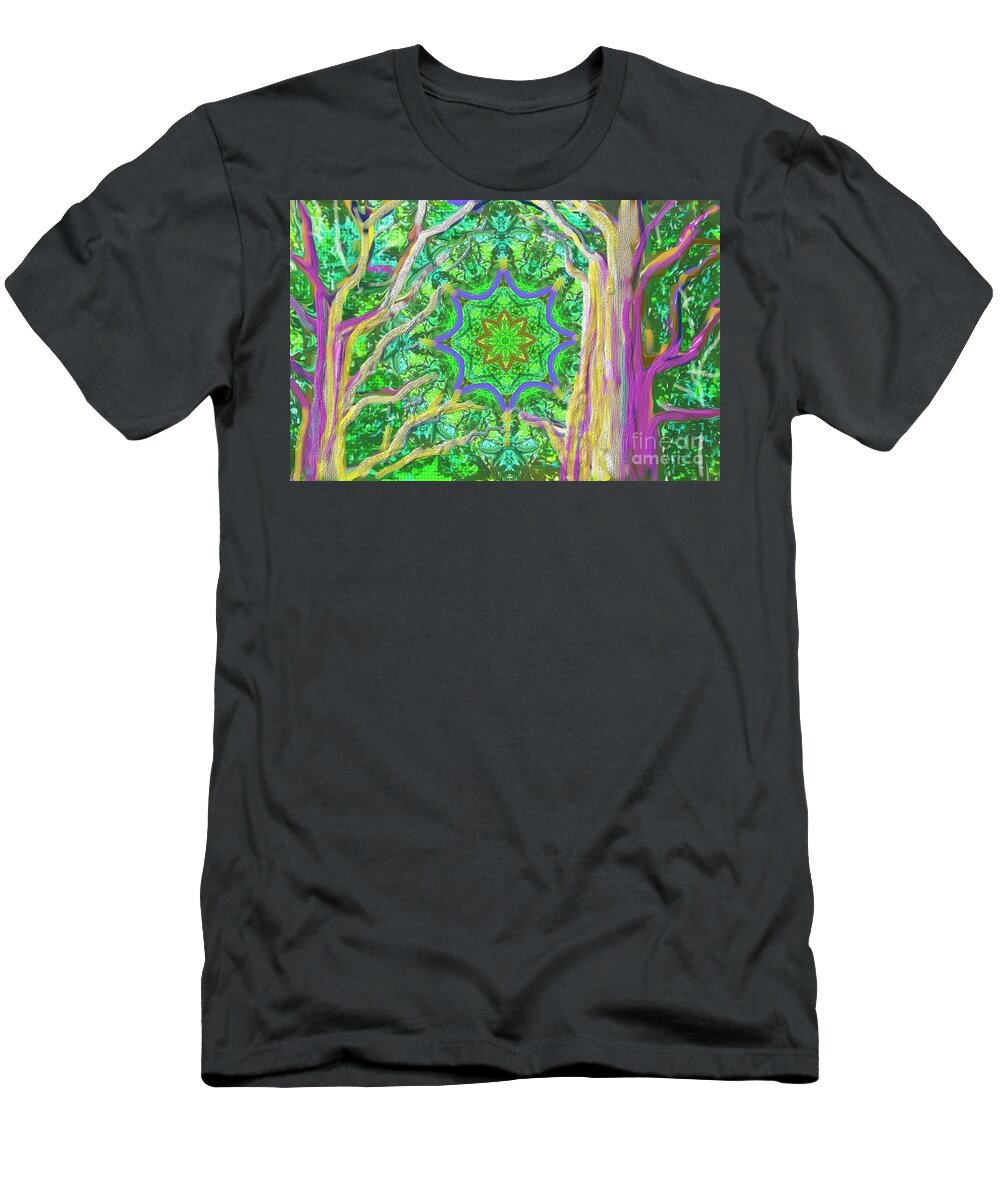 Mandala T-Shirt featuring the painting Mandala Forest by Hidden Mountain