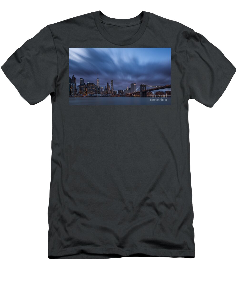 Brooklyn Bridge Park T-Shirt featuring the photograph Manhattan and Brooklyn Bridge by Michael Ver Sprill