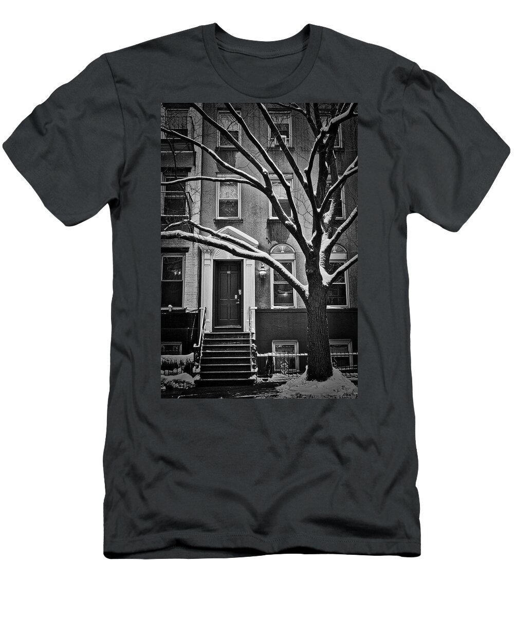 Black And White Photo Of East Village T-Shirt featuring the photograph Manhattan Town House by Joan Reese