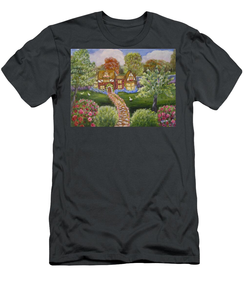 Landscape T-Shirt featuring the painting Manor of Yore by Quwatha Valentine