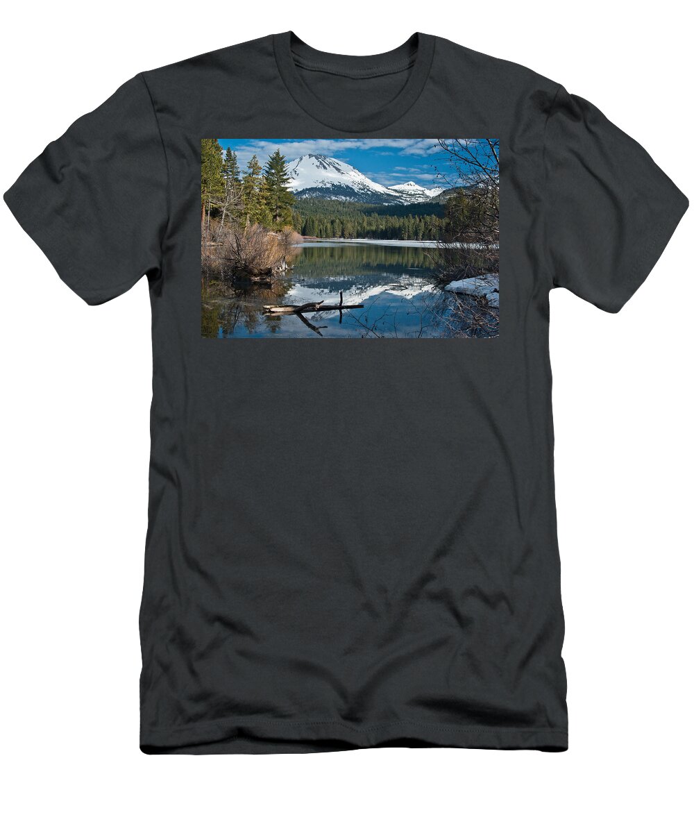 Lake T-Shirt featuring the photograph Manzanita Lake Reflects on Mount Lassen by Greg Nyquist