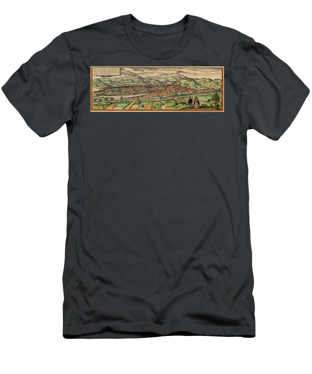 Map Of Florence T-Shirt featuring the photograph Map Of Florence 1572 by Andrew Fare