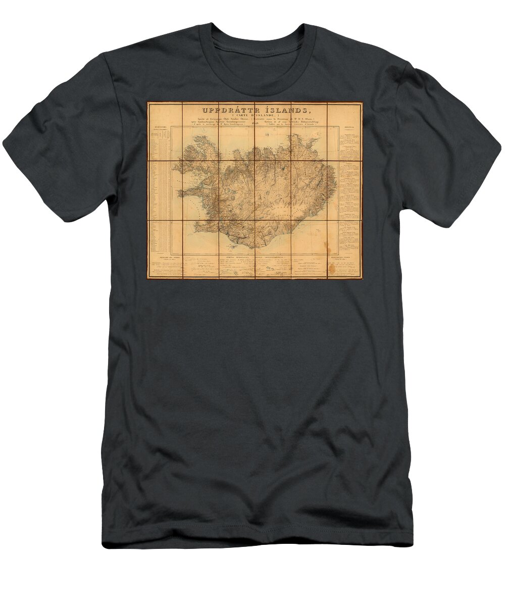 Map Of Iceland T-Shirt featuring the photograph Map Of Iceland 1849 by Andrew Fare
