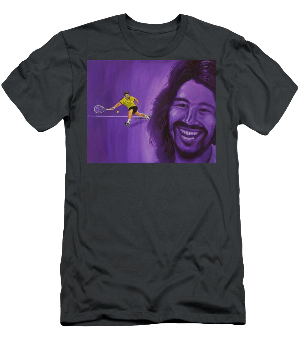 Marcos T-Shirt featuring the painting Marcos Baghdatis by Quwatha Valentine