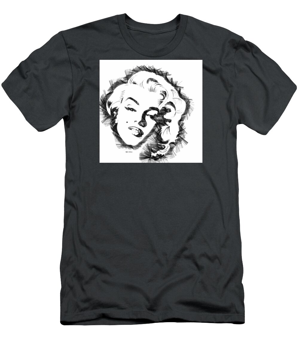 Marilyn Monroe T-Shirt featuring the digital art Marilyn Monroe Sketch in Black and White by Rafael Salazar