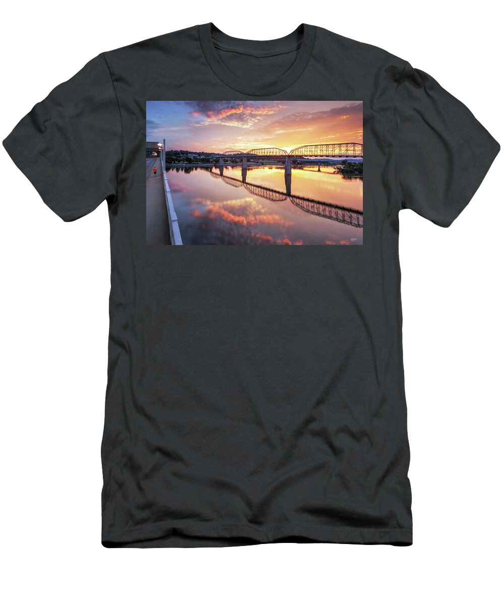Market Street Bridge T-Shirt featuring the photograph Market Street Jog At Sunrise by Steven Llorca