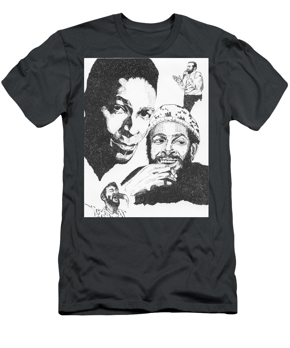 Drawings T-Shirt featuring the drawing Marvin Gaye Tribute by Michelle Gilmore