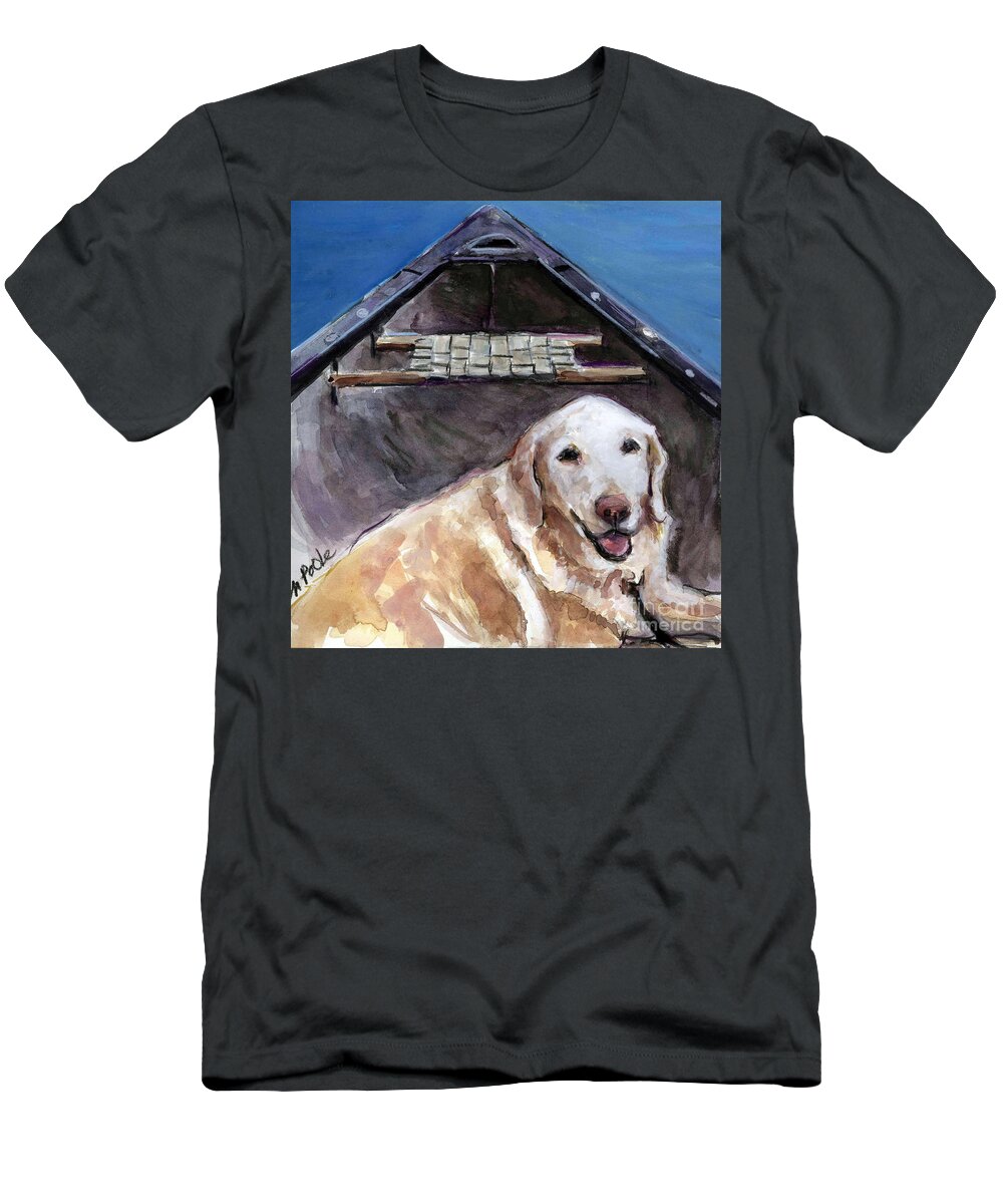 Dog In Canoe T-Shirt featuring the painting Me You Canoe by Molly Poole