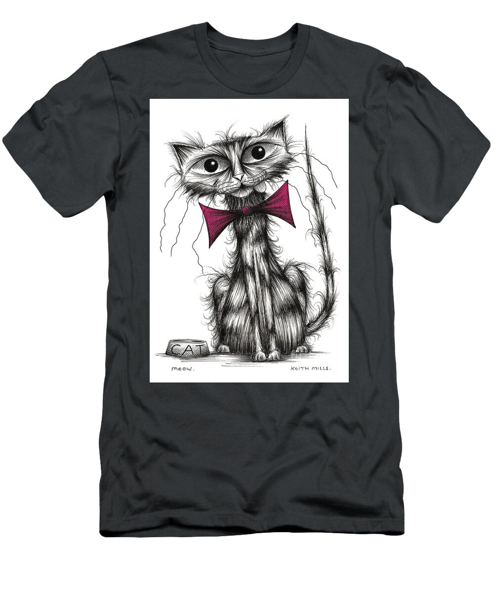Cute T-Shirt featuring the drawing Meow by Keith Mills