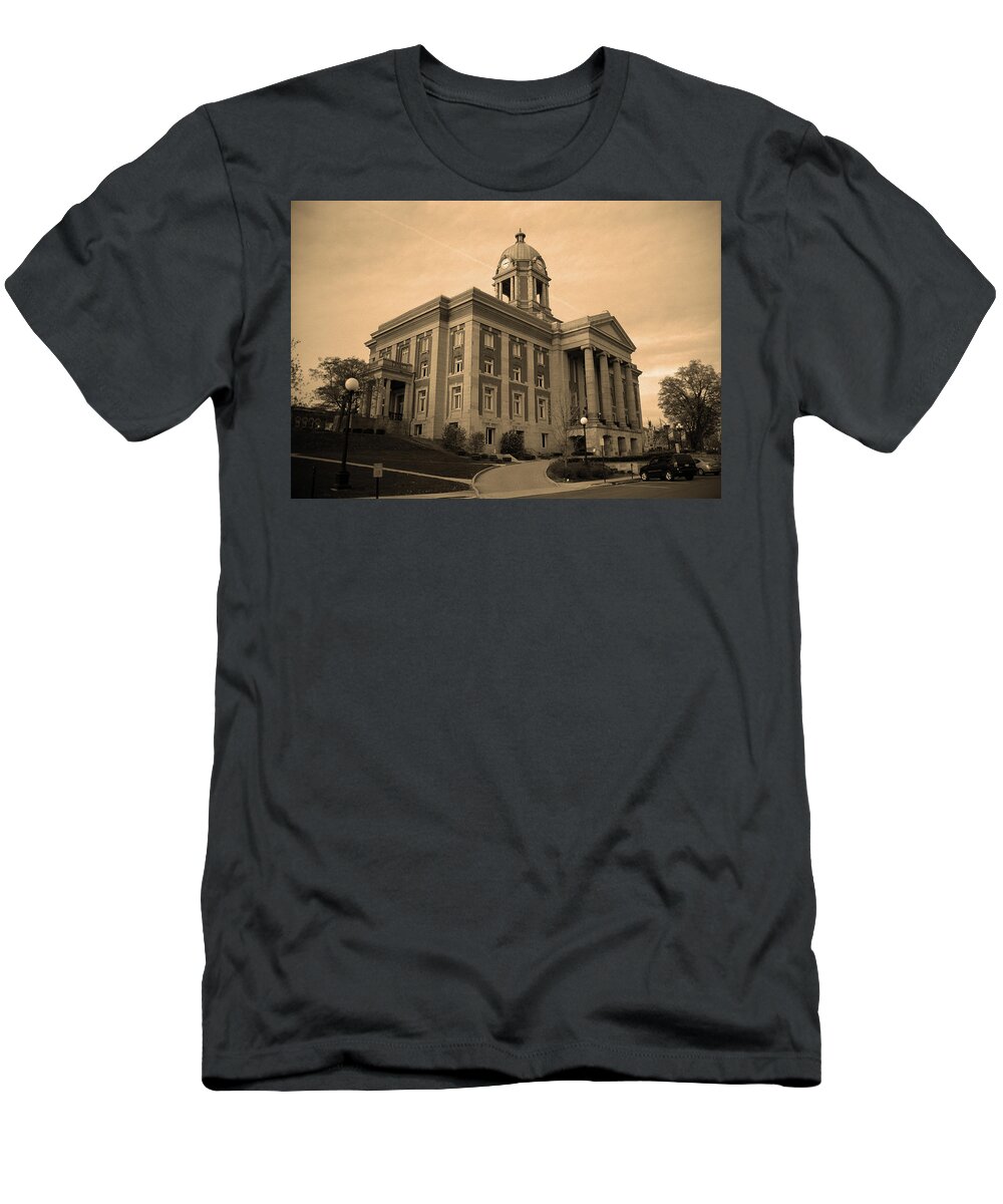 America T-Shirt featuring the photograph Mercer, Pa - Court House 2008 Sepia by Frank Romeo