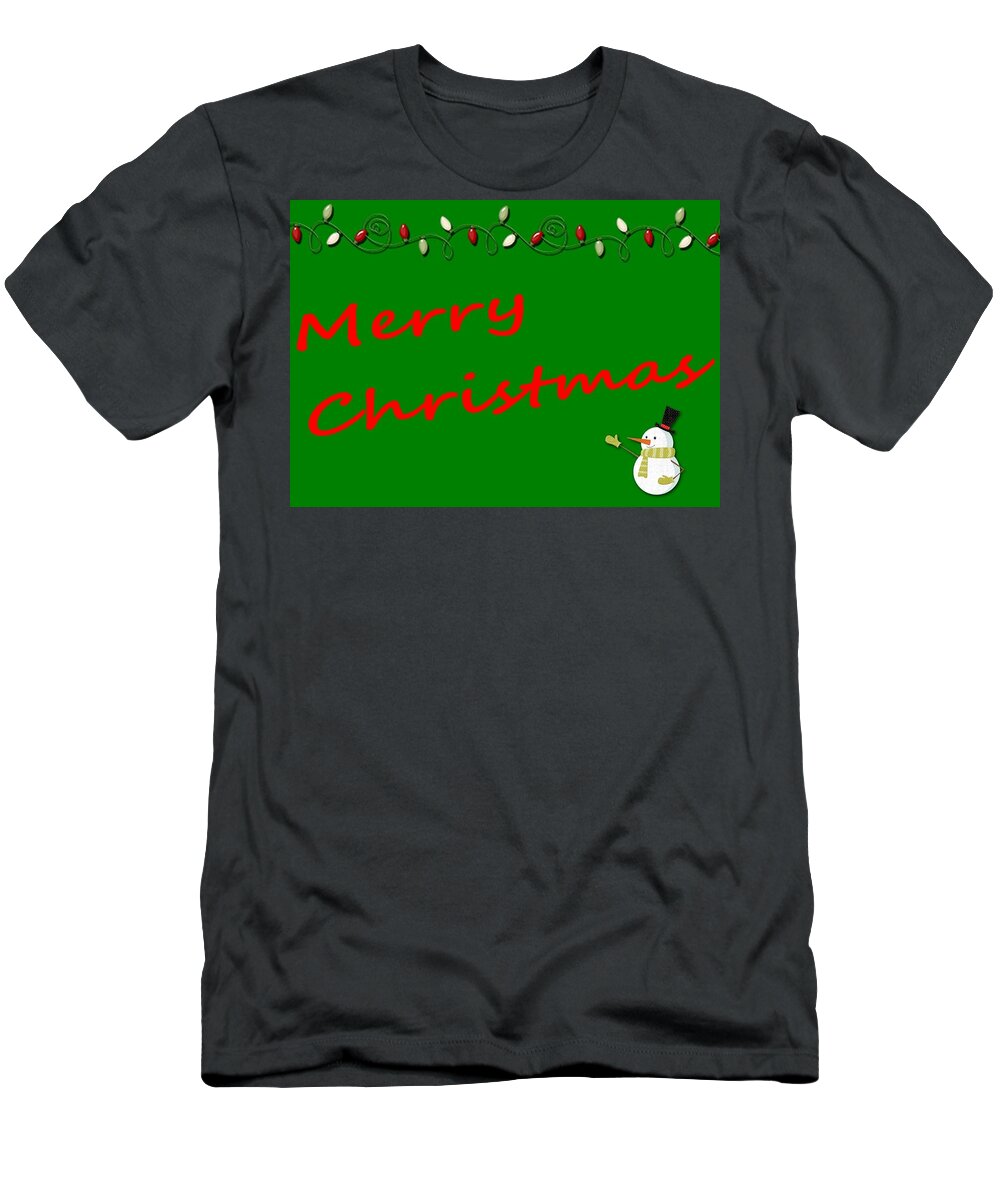 Festive T-Shirt featuring the photograph Merry Christmas Little Snow Man on Green by Joseph C Hinson