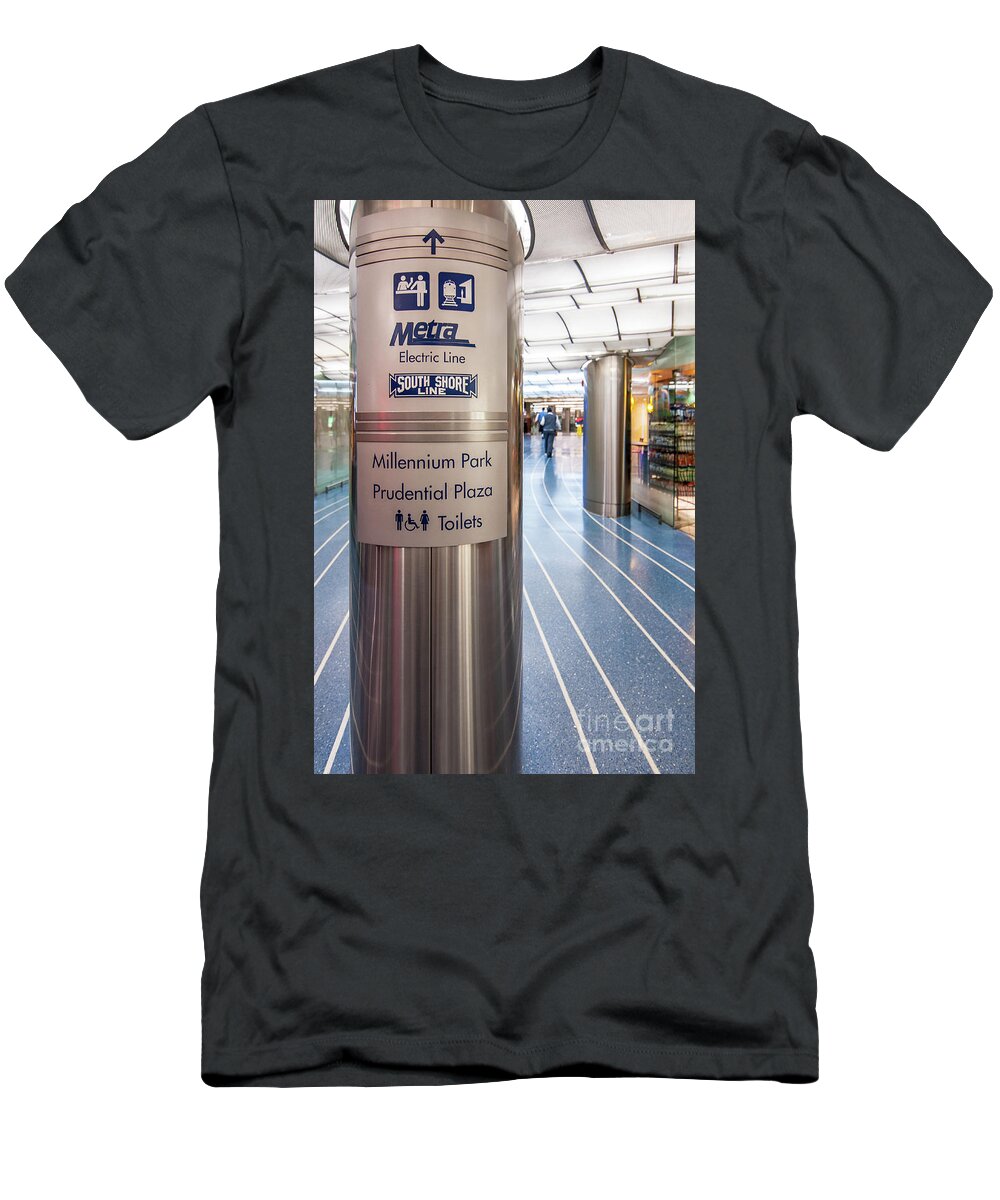 Chicago T-Shirt featuring the photograph Metra Electric Line Column Sign by David Levin