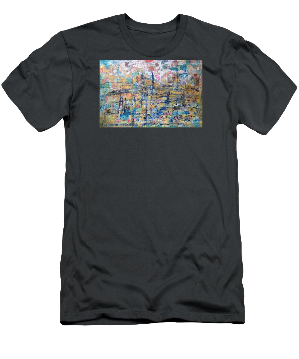 City T-Shirt featuring the painting Microcosm of a City by Heather Hennick
