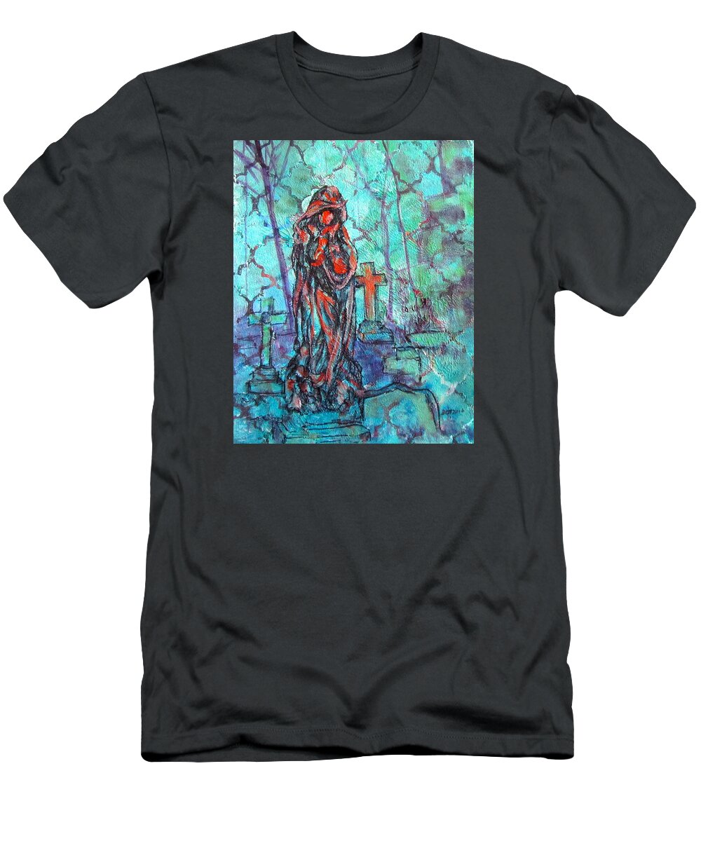 Statue T-Shirt featuring the painting Midnight in the Garden of Good and Evil by Barbara O'Toole
