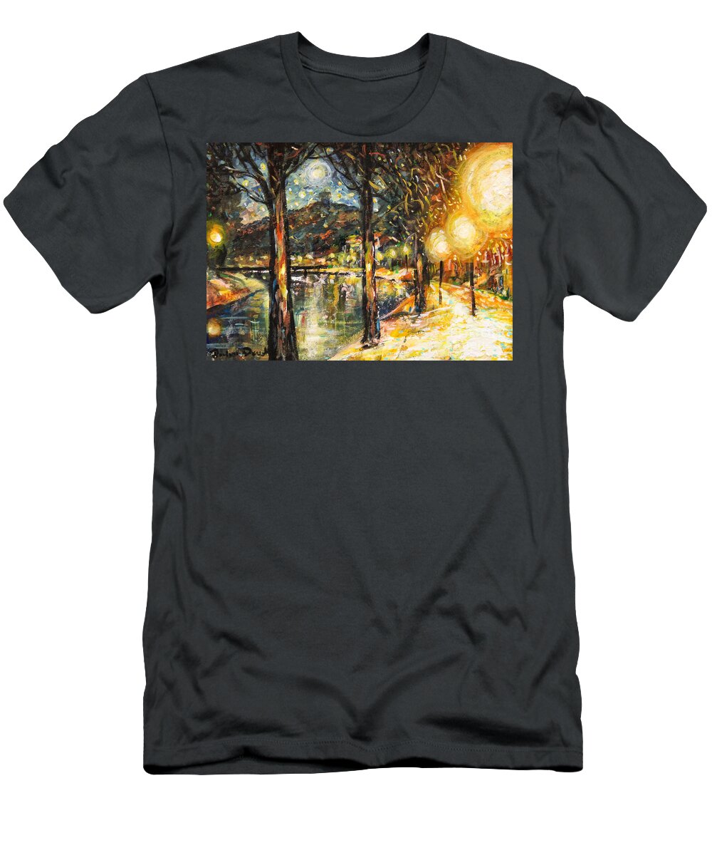 Midnight Reflections T-Shirt featuring the painting Midnight Reflections by Dariusz Orszulik