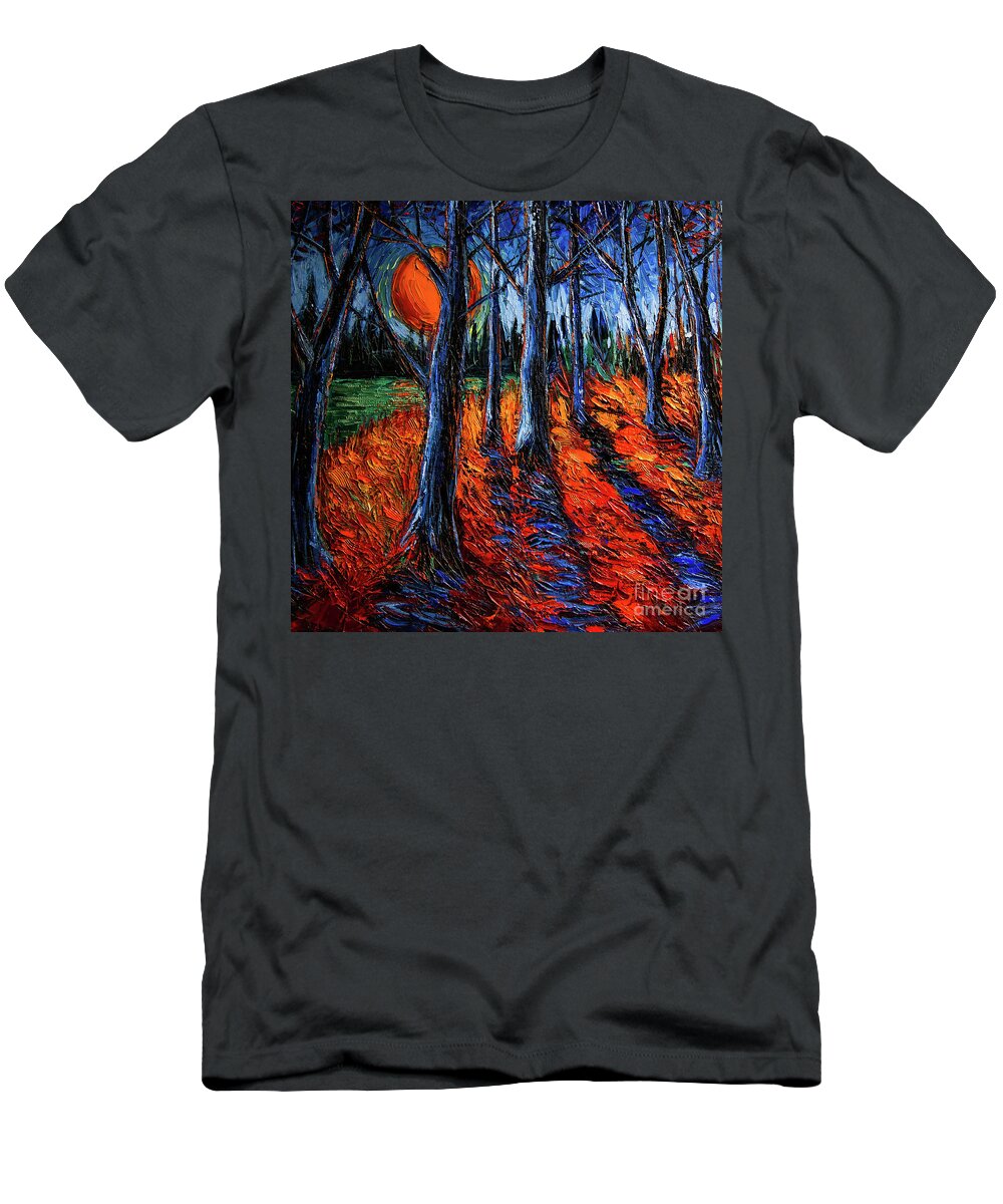 Midnight Sun Wood T-Shirt featuring the painting Midnight Sun Wood 2 by Mona Edulesco