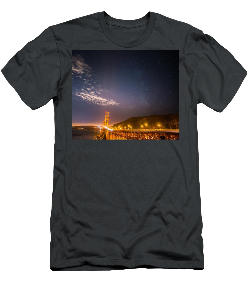 Golden Gate Bridge T-Shirt featuring the photograph Milky way over Golden gate bridge by Asif Islam