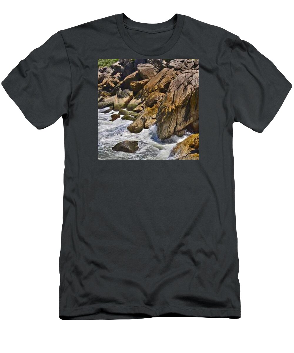 Brazil T-Shirt featuring the photograph Brazilian Sea Cliffs - Guaruja - Sao Paulo by Carlos Alkmin