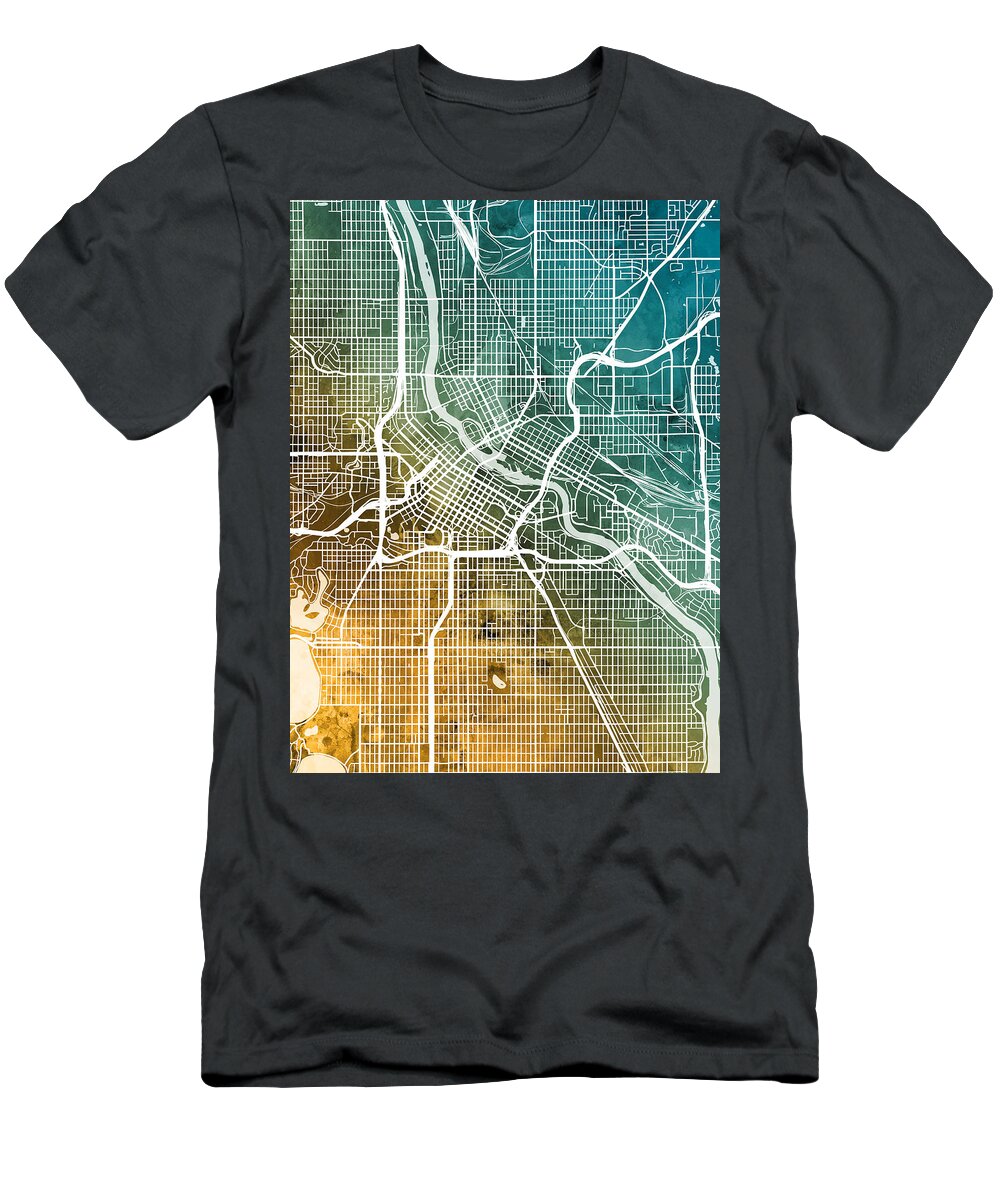 Minneapolis T-Shirt featuring the digital art Minneapolis Minnesota City Map by Michael Tompsett