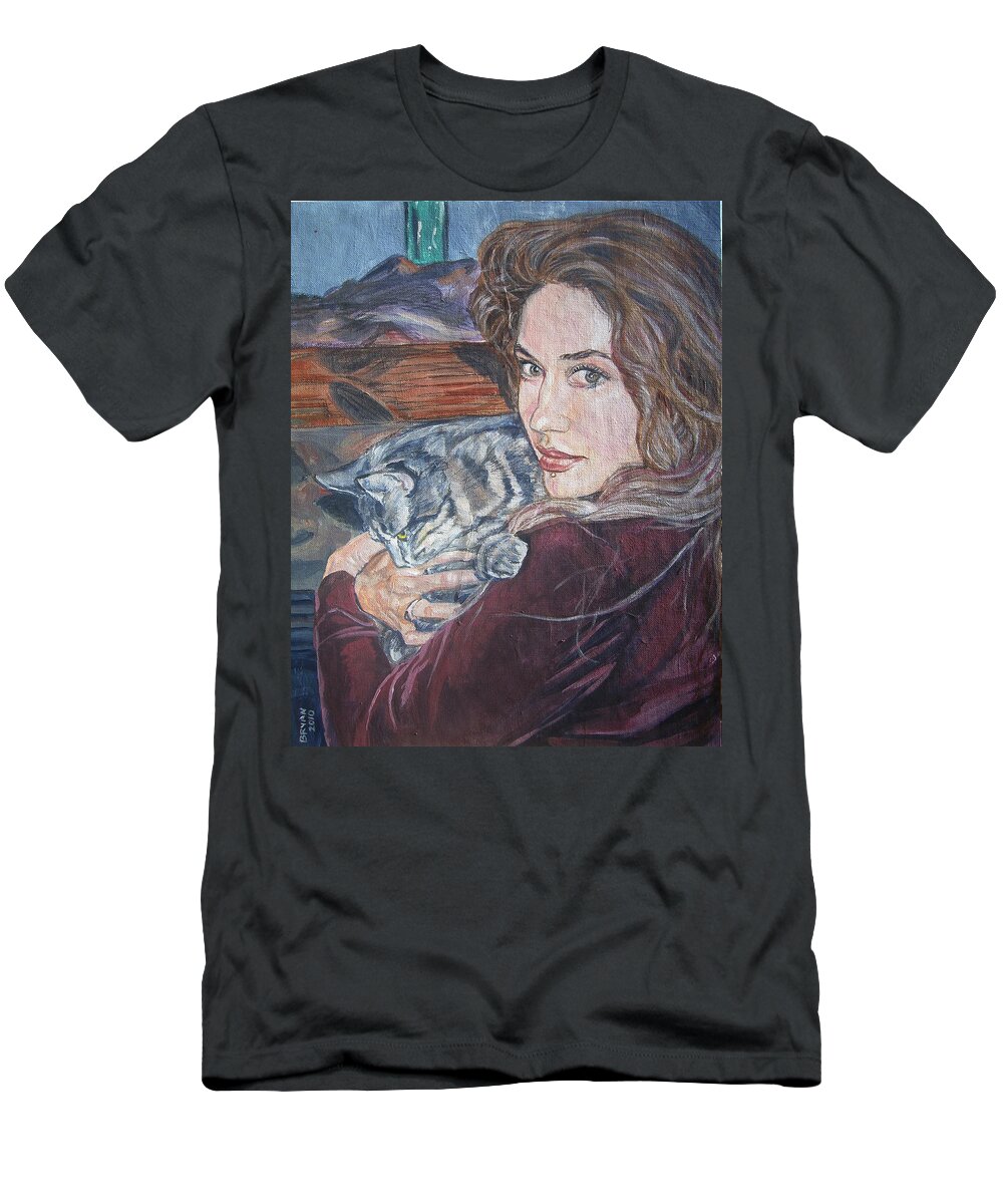 Cat T-Shirt featuring the painting Misha the cat woman by Bryan Bustard