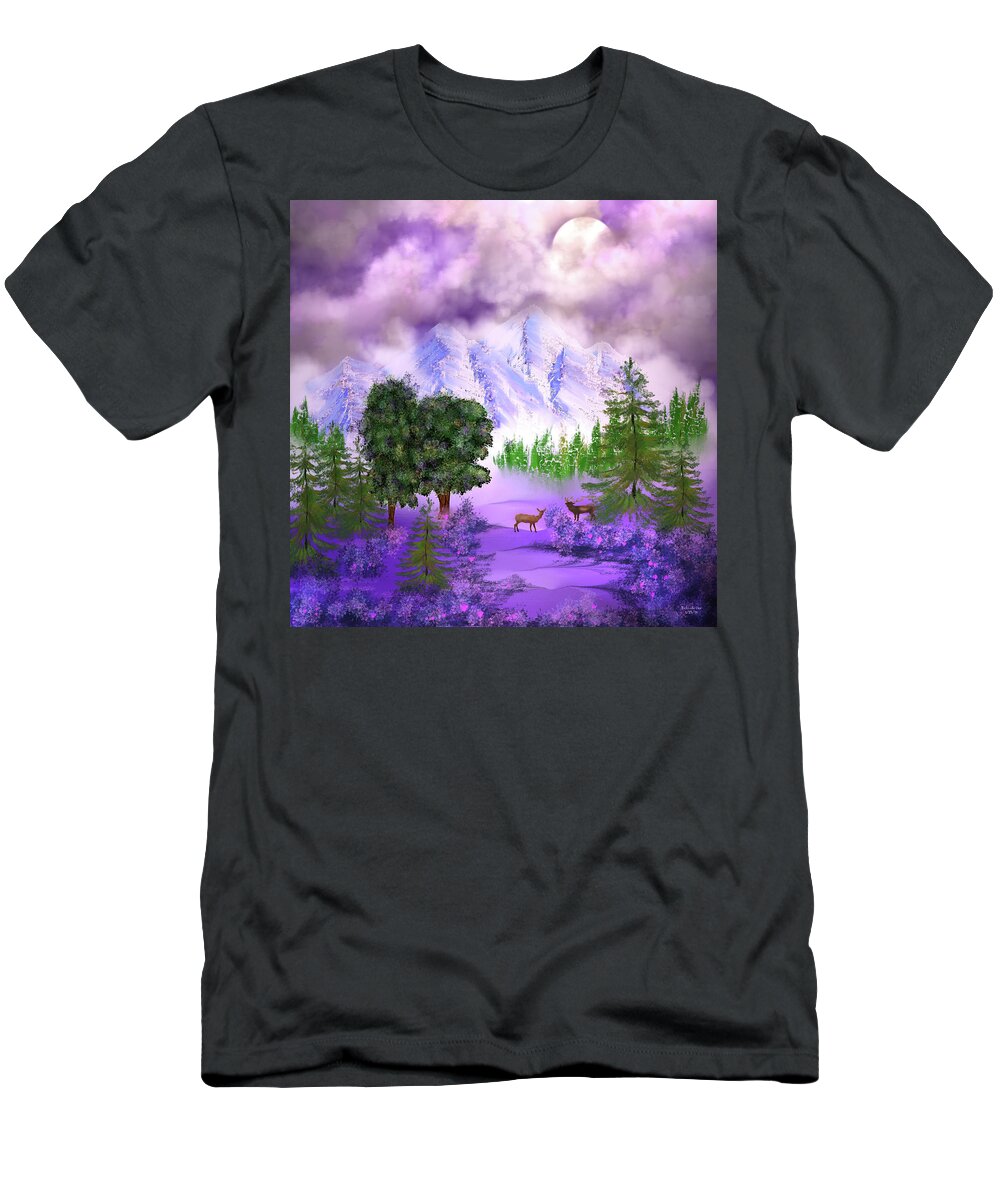 Digital Art T-Shirt featuring the digital art Misty Mountain Deer by Artful Oasis
