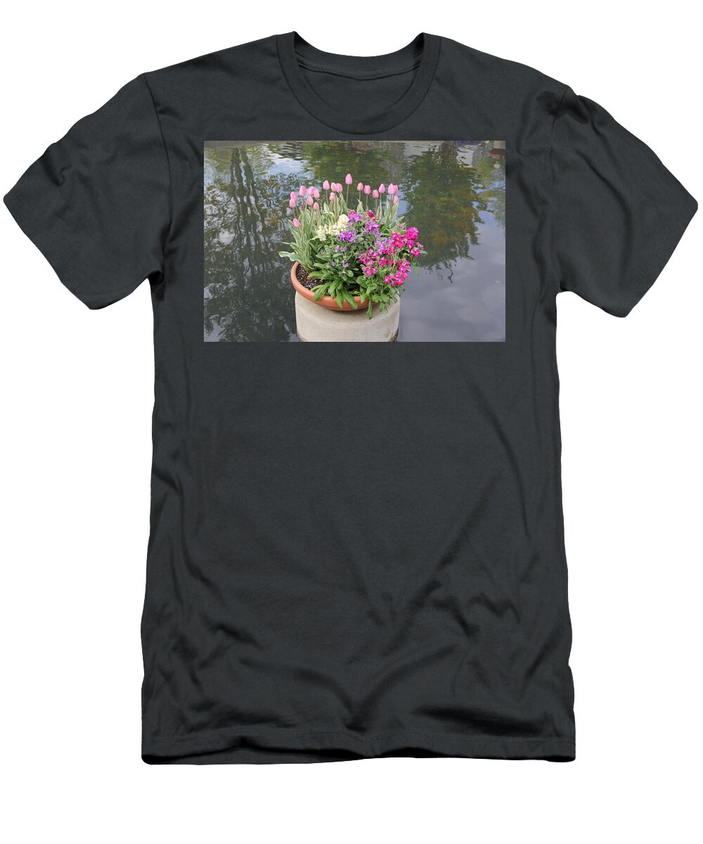 Flowers T-Shirt featuring the photograph Mixed Flower Planter by Allen Nice-Webb
